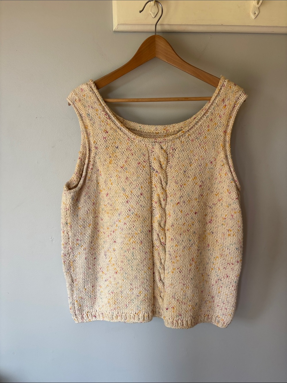 Cream Speckled Cable Knit Sweater Vest Pastel Confetti Knit Sleeveless Top L